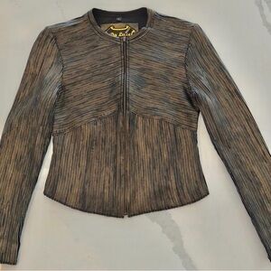 Y2K Cropped Distressed Leather Moto Jacket – Size S